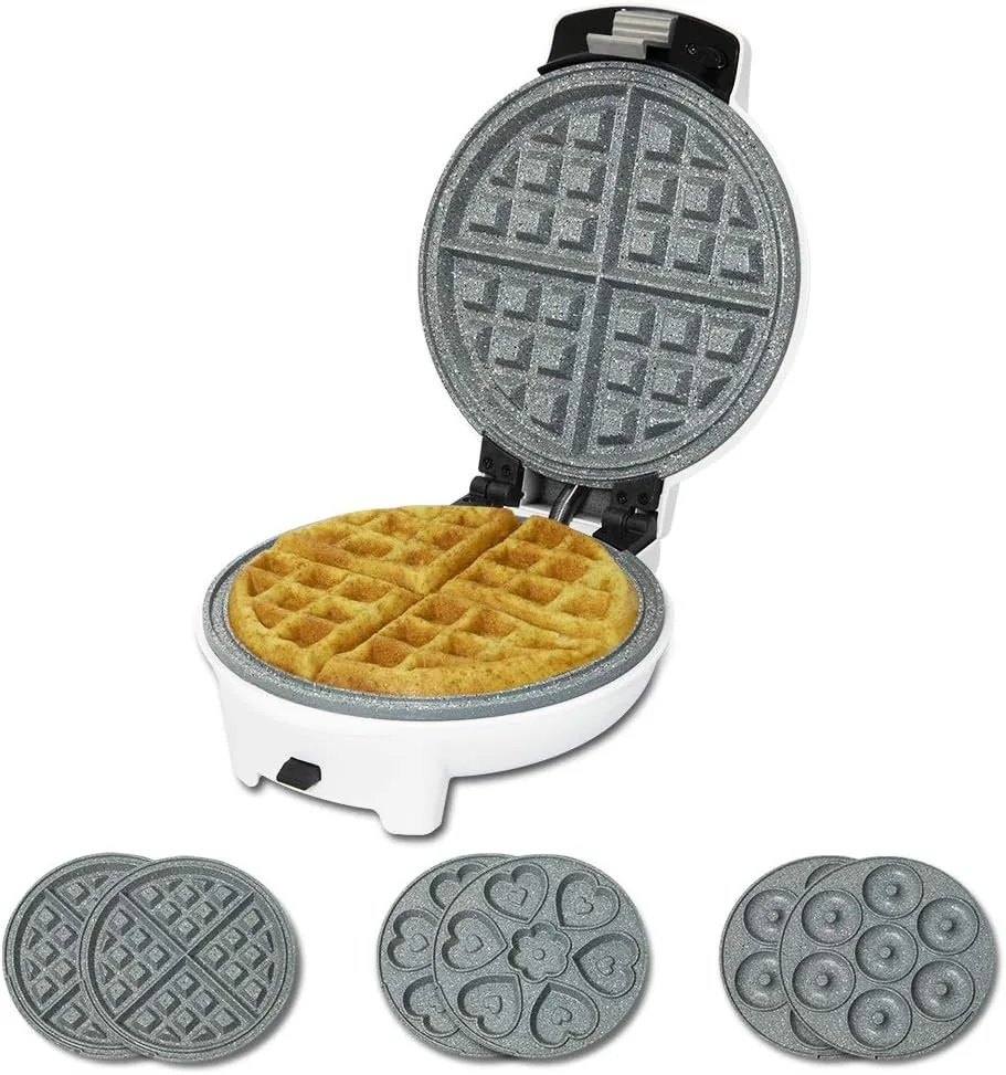 Cecotec Gofrera Eléctrica 3 en 1 Fun Gofrestone 3in1. 700 W, Placas Intercambiables con Recubrimiento ecológico, Diseño circular, Indicador Luminoso, Protección sobrecalentamiento