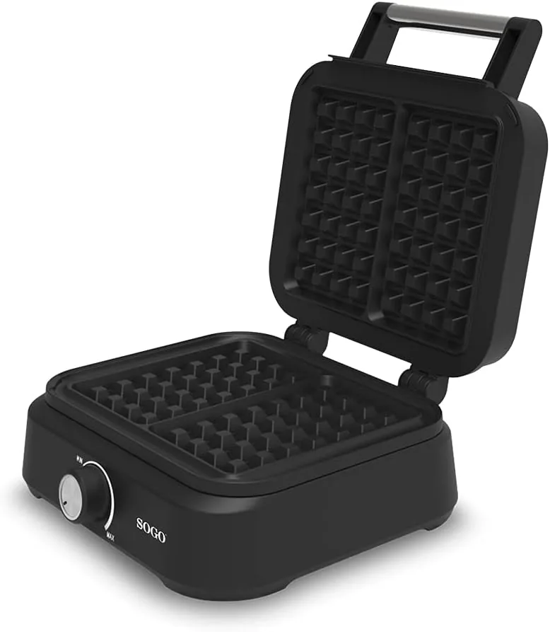 SOGO Máquina para Gofres - Gofrera con Potencia de 1500W, Diseño en Negro y Acero Inoxidable, para Deliciosos Gofres Caseros Crujientes y Dorados (SS-7235)