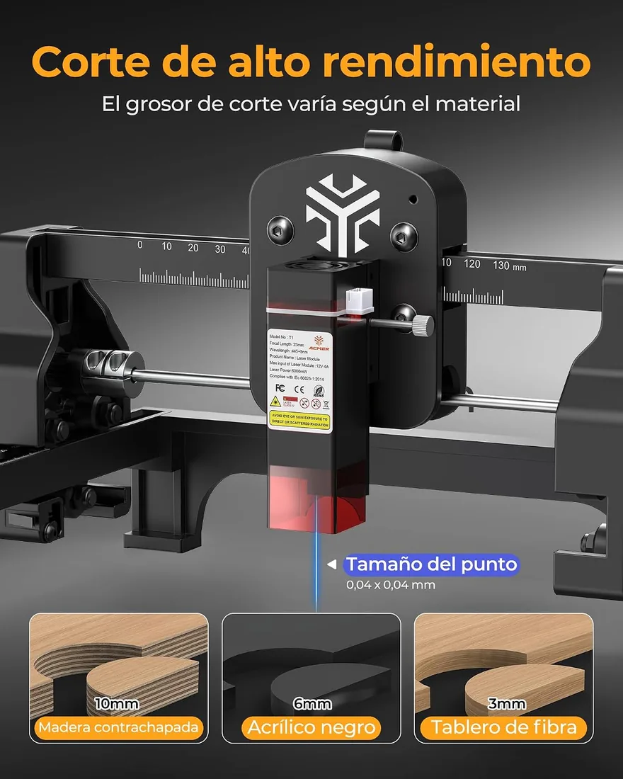 ACMER T1 6w MáQuina de Grabadora Laser, Mini Cortadora LáSer PortáTil, Laser Engraver de Alta PrecisióN de 0,01 Mm, áRea de Trabajo de 130 X 130 mm, Grabado LáSer para Madera, Cuero, Vidrio, Metal foto 3