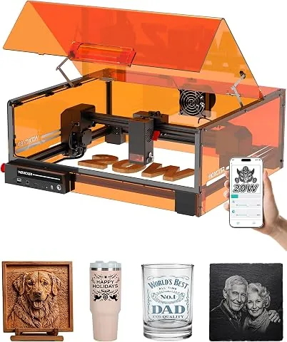 Grabadora Láser 20W, Woxcker L2 MAX Cortadora Láser | Grabado y Corte CNC de Alta Precisión para Madera, Metal y Vidrio, Á