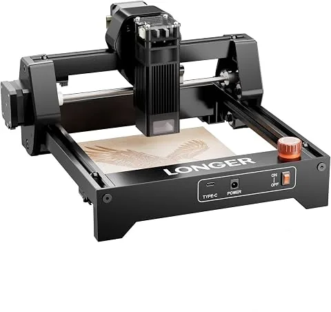 LONGER Ray5 Mini Grabador Láser CNC 5.5W, Máquina de Grabado y Corte Láser de Alta Velocidad con Wi-Fi y Parada de Emergencia, para Madera, Metal, Acrílico y Cuero, Área de Trabajo 130 x 130 mm
