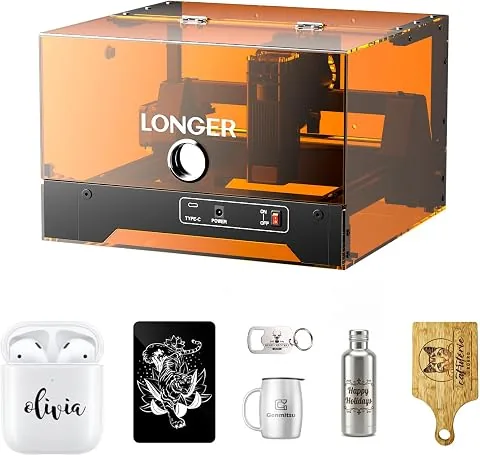 LONGER Ray5 miniS Grabador y Cortador Láser, CNC 5,5W Clase 1 con Carcasa de Seguridad, WiFi, Parada de Emergencia, para Madera, Metal, Acrílico y Cuero, Área de Trabajo de 120 × 130 mm foto 3