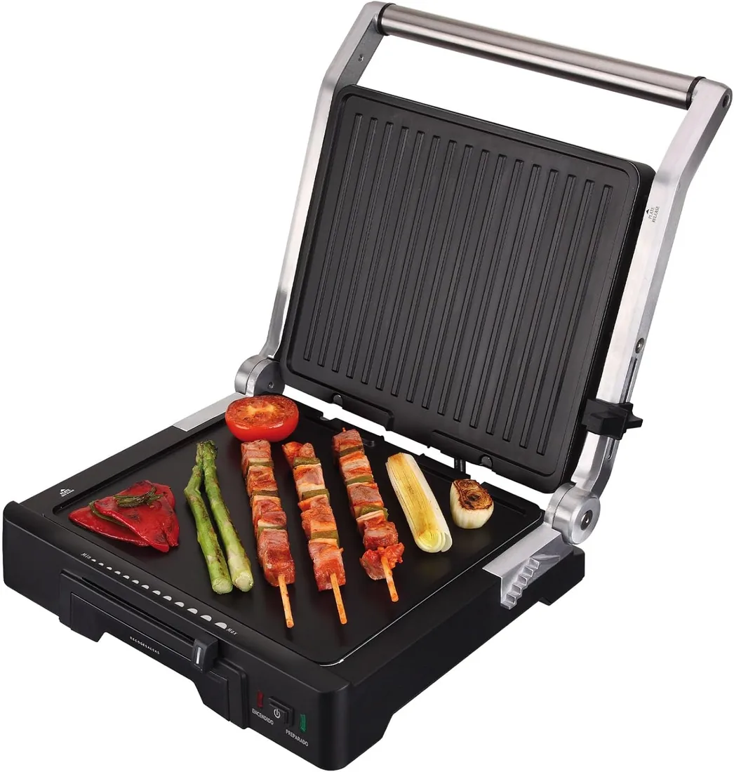 JATA GR1100 - Parrilla Electrica Grill y Plancha de Cocina 2000 W. Con Placas Mixtas Antiadherentes de 27,5 x 24 cm. Tapa Superior Adaptable. 6 posiciones. Apertura 180º foto 2