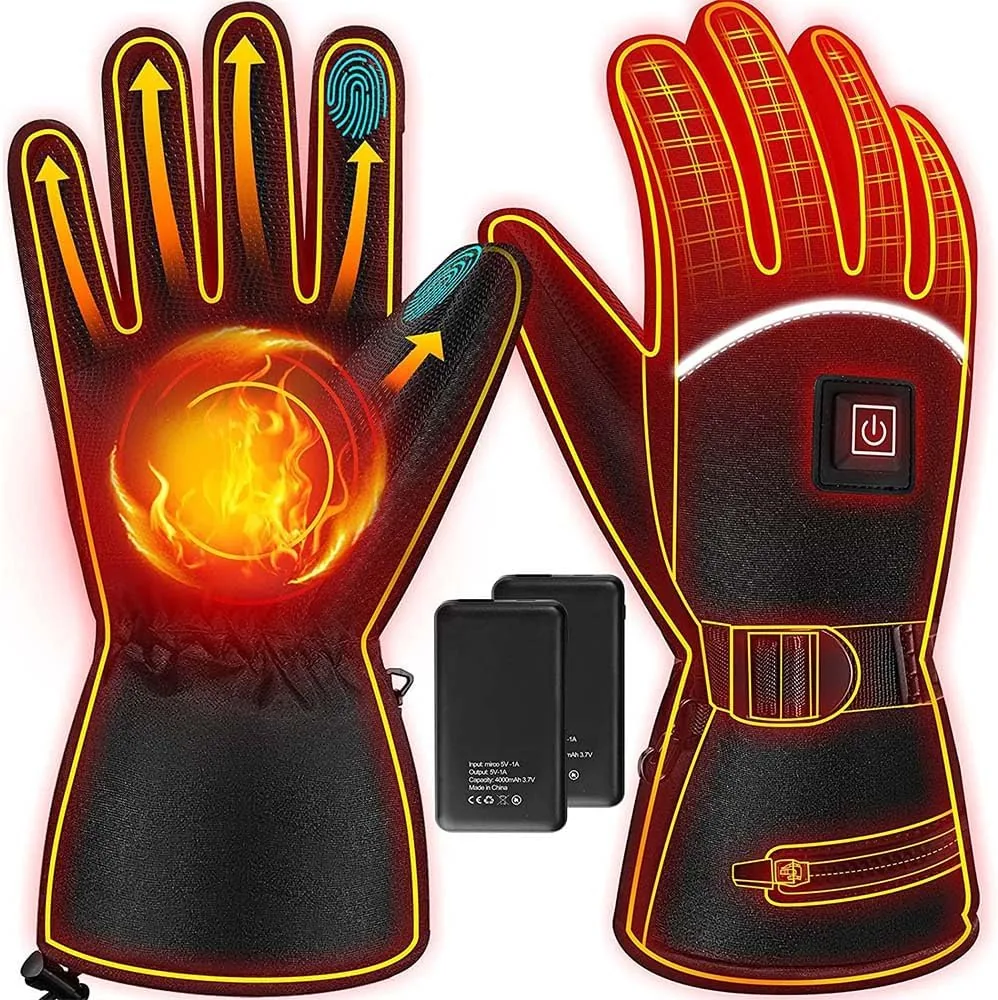 Guantes Calefactables, Guantes Calefactables para Hombre Mujer con Baterías de 4000mAh, 3 Temperaturas Guantes Eléctricos Calefactables, Guantes Cálidos de Invierno para Motocicleta - L