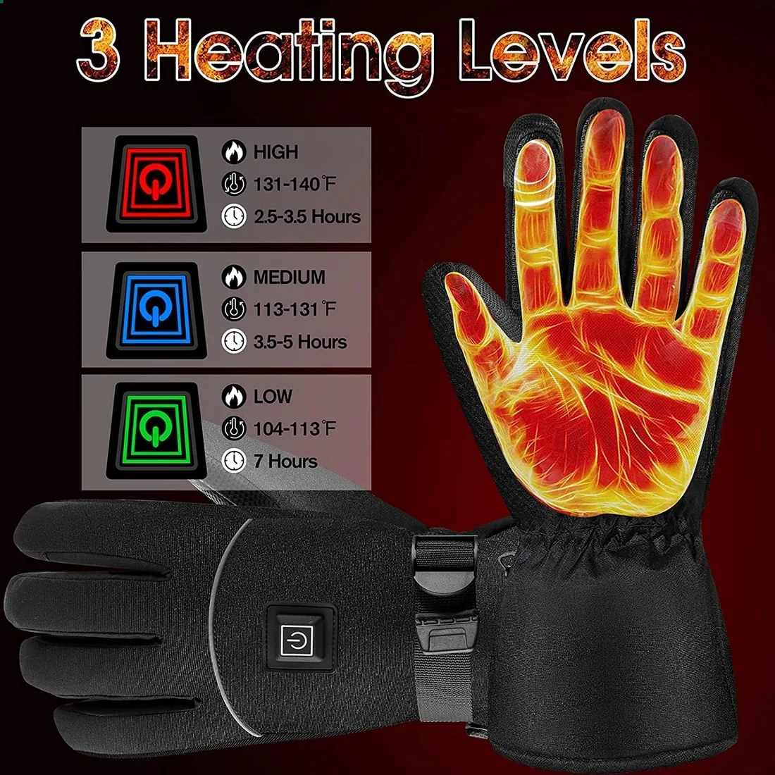 Guantes Calefactables, Guantes Calefactables para Hombre Mujer con Baterías de 4000mAh, 3 Temperaturas Guantes Eléctricos Calefactables, Guantes Cálidos de Invierno para Motocicleta - L foto 2