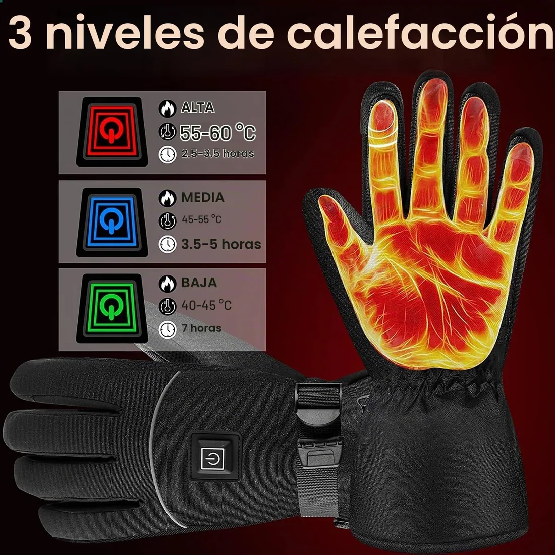 Guantes calefactables para Hombre y Mujer, táctiles, Impermeables, Calentadores manuales para Escalada, Motociclismo y esquí, 7,4V (4000mAh) foto 2