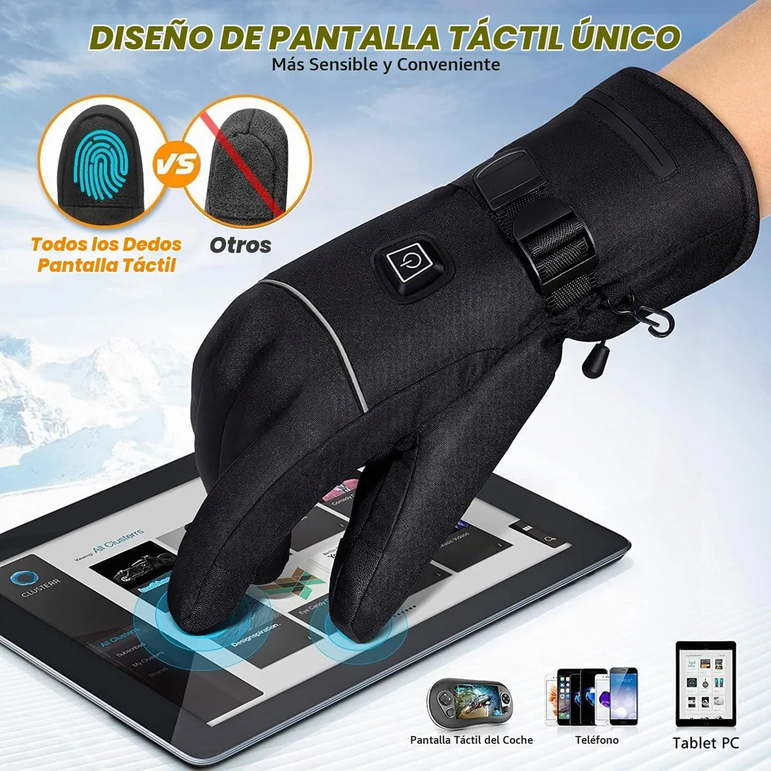 Guantes calefactables para Hombre y Mujer, táctiles, Impermeables, Calentadores manuales para Escalada, Motociclismo y esquí, 7,4V (4000mAh) foto 3