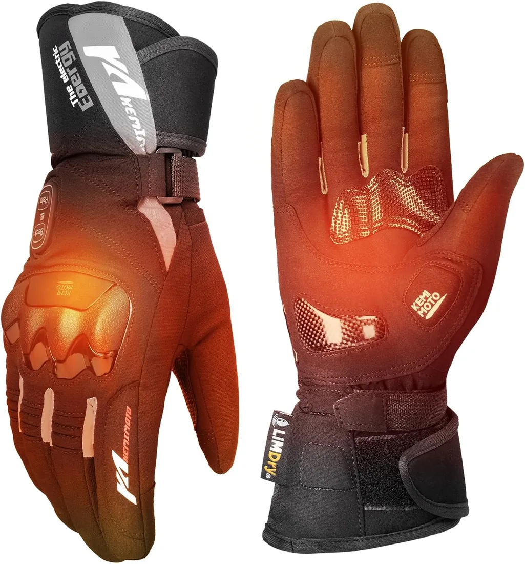 KEMIMOTO Guantes Calefactables, Doble Zona de Calefacción Independientes, con Batería 3000 mAh, Retención de Calor Desde -20℃ a -5℃, Guantes Moto Inviernos Térmicos Resistente al Desgaste