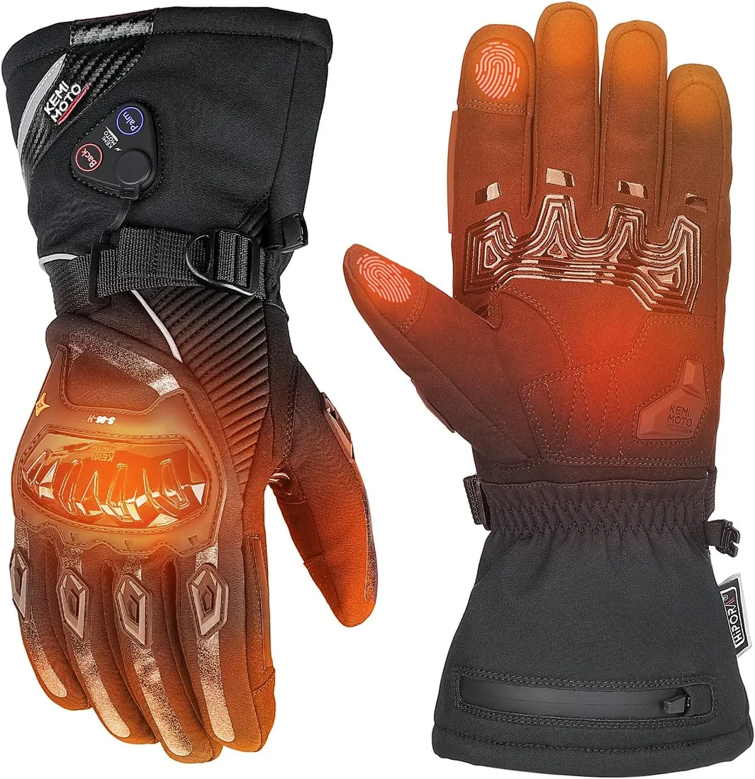 KEMIMOTO Guantes Calefactables Moto Impermeables, 3000 mAH, Doble Zona | Doble Zona Control Independiente, Retención de Calor Desde -20℃ a -5℃, 3000mAh Baterías, Moto, Uso Diario, Esquí, Camping