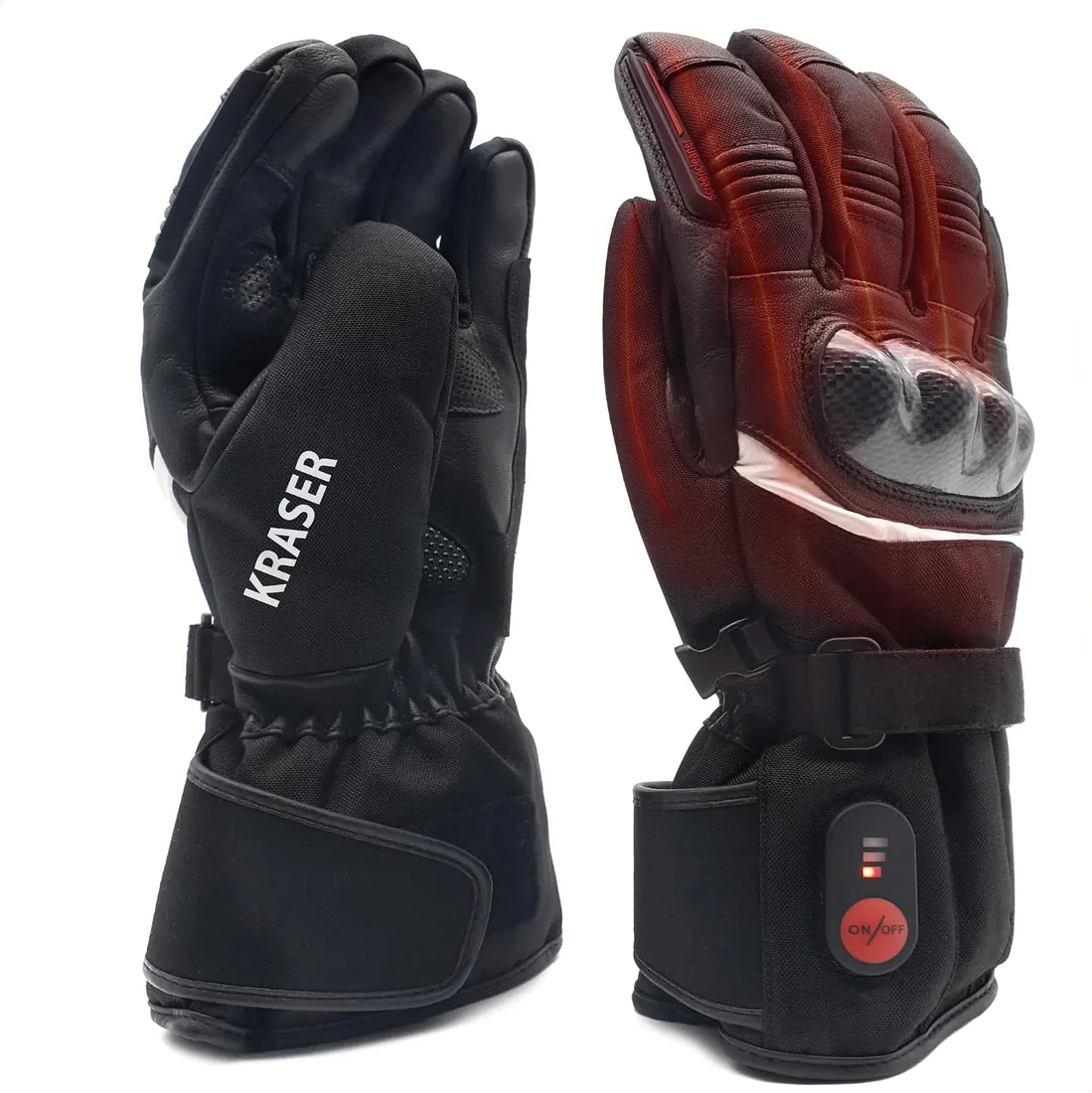 KRASER KRGS28 Guantes de Moto Premium Homologados CE, Calefactables e Impermeables, Testado Extremo y Protección Fibra Carbono, 3 Niveles de Calor para Invierno Hombre y Mujer foto 3