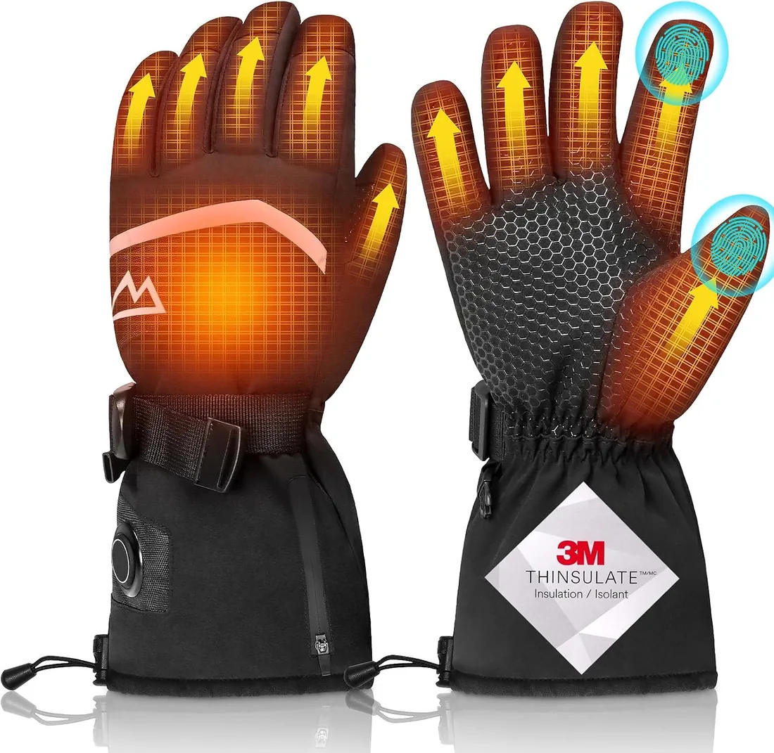 Loowoko Guantes Calefactables con batería 7.4v 3000mah × 2, 3 Niveles de Calentamiento, Impermeables, Pantalla táctil, Guantes calefactables USB para Trabajo al Aire Libre, Moto, Bicicleta, esquí