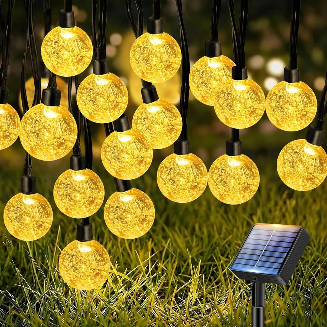 btfarm 10M Guirnaldas Luces Exterior Solar, 30LED Luces Solares Led Exterior Jardin, 8 Modos Impermeable Cadena de Guirnalda Solar Cristal, Terraza, Patio, Fiesta, Navidad, Blanco Cálido