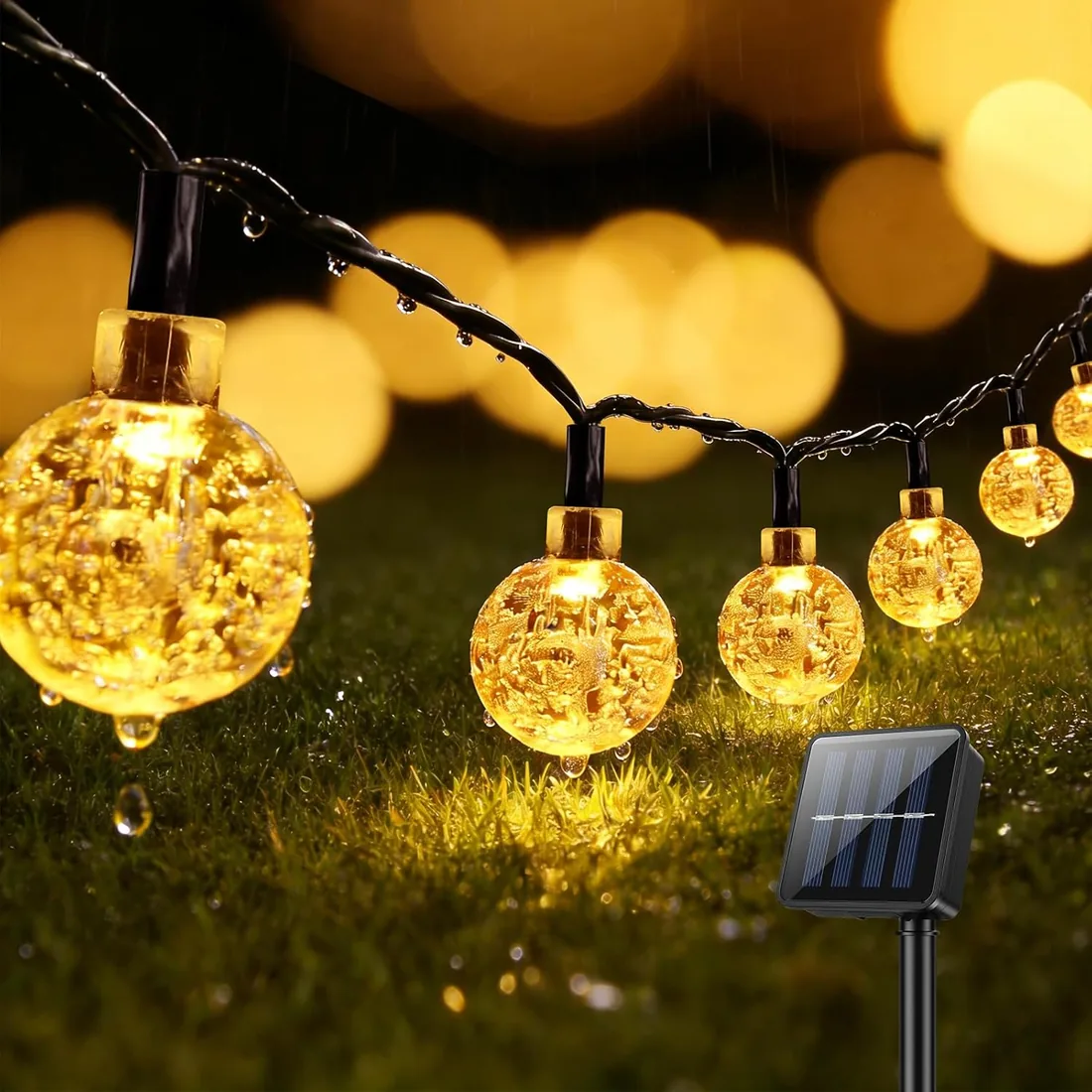 Suright Guirnaldas Luces Exterior Solar, 13M 60 LEDs Luces Solares LED Exterior Jardin, 8 Modos con Memoria, IP65 Impermeable, Luz Solar para Jardín Terraza Balcón Boda Fiesta, Cálido Blanco foto 3