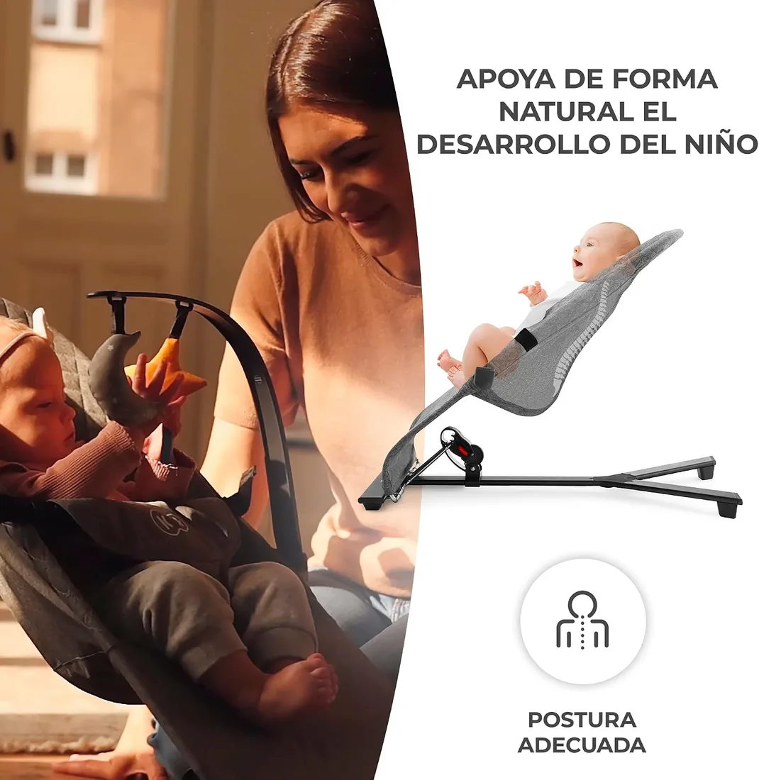 Kinderkraft MIMI Hamaca bebé, Balancin para bebés 0-9 kg, Plegado Compacto, Reclinable con una sola mano, Movimiento natural, Arco con juguetes, Materiales suaves, Fácil de limpiar, Beige foto 3