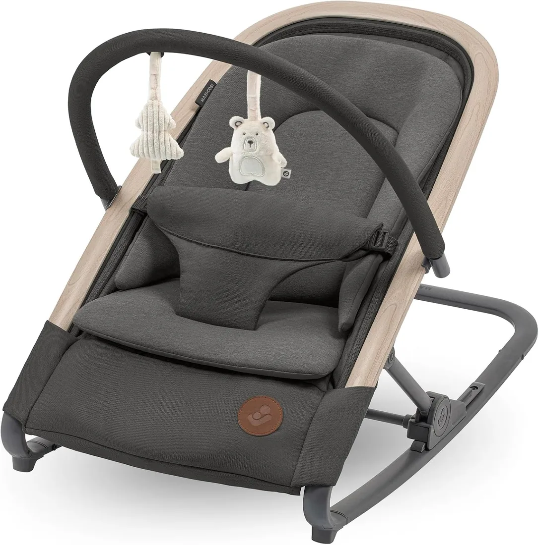 Maxi-Cosi Kori, Hamaca Bebé 2 en 1 con arco de juegos, 0-2 años, máx.15 kg, Balancín bebé, 3 posiciones de reclinación una sola mano, Ligera y compacta, Arnés Easy-in, Eco Care, color Beyond Graphite