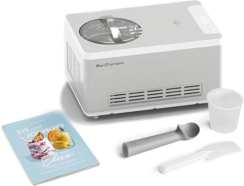 Heladera yogurtera 2 en 1 ELISA con compresor de refrigeración y función de calefacción, 2 l Máquina de helados y yogur en acero inoxidable, función de mantenimiento de frío