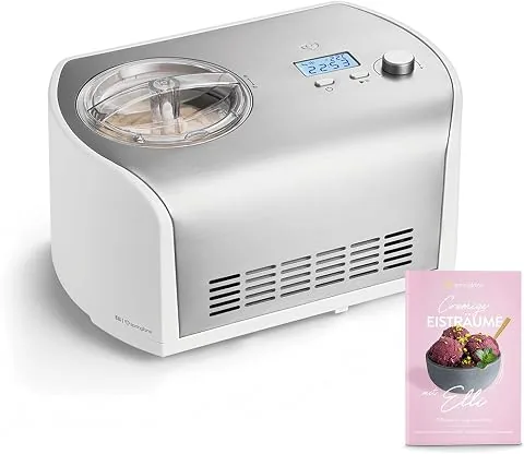 SPRINGLANE Máquina de Hacer Helados con Compresor de 1,2 litros ELLI, Recetas incluidas, Heladera de acero para yogur, Sorbete y Helado, 135 W, display LCD, temporizador, refrigeración