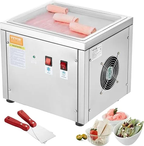 VEVOR Máquina para Hacer Helados Fritos - Bandeja de 28 x 24 cm de Acero Inoxidable con Compresor y 2 Raspadores para Yogur Helado foto 2