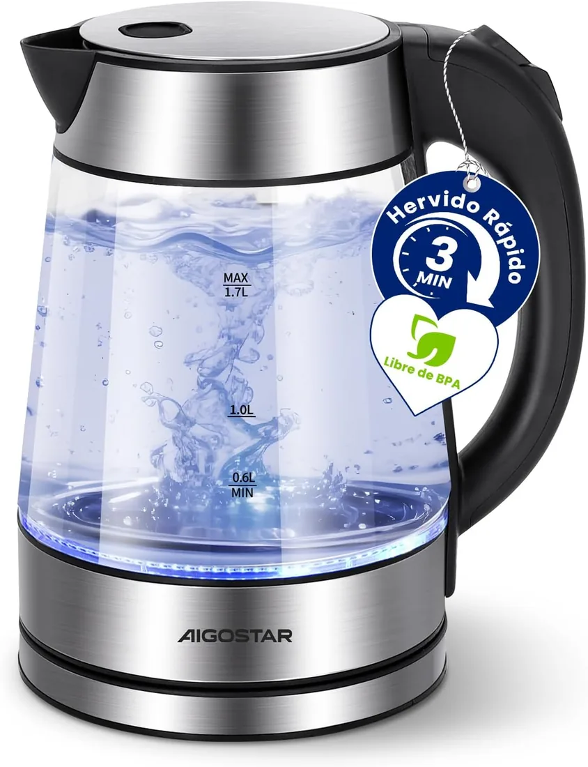 Aigostar Hervidor Agua Electrico de Acero Inox Cristal, Iluminación LED foto 3