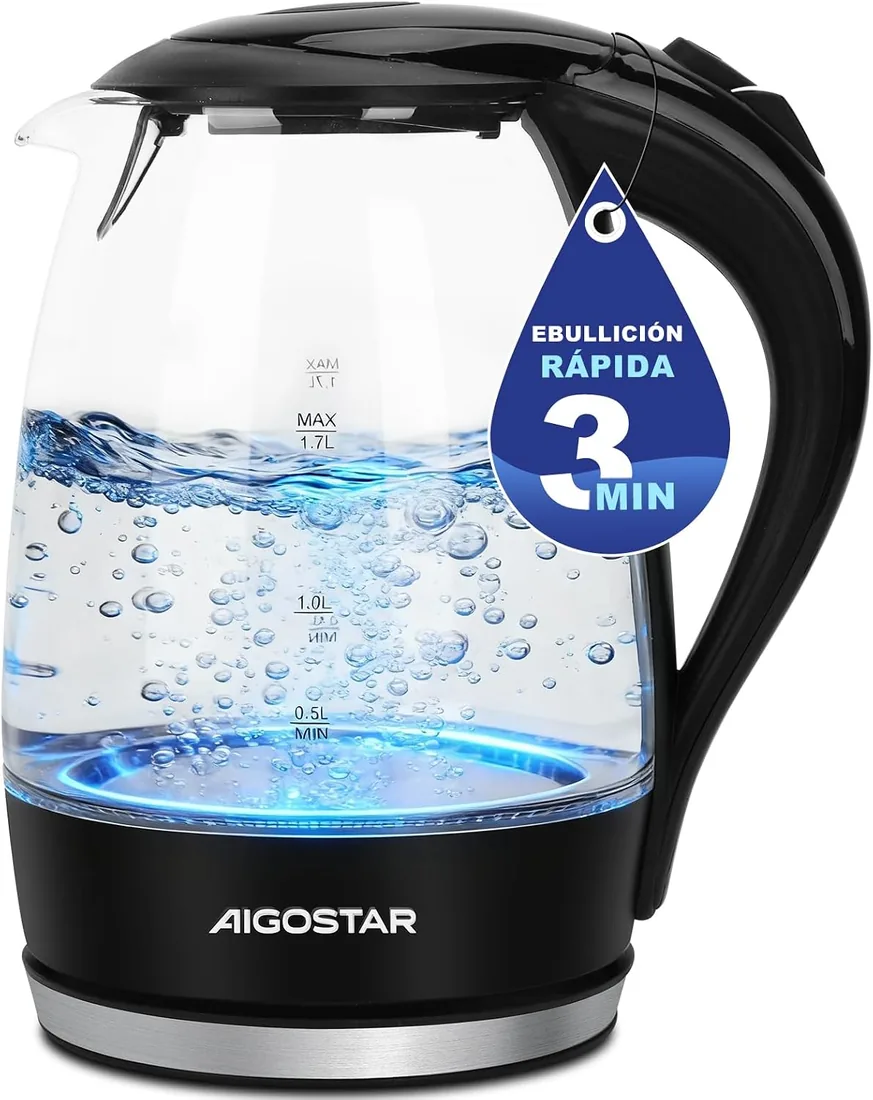 Aigostar Hervidor de Agua Electrico de Cristal 1.7L Luz LED Sin BPA 2200W foto 2