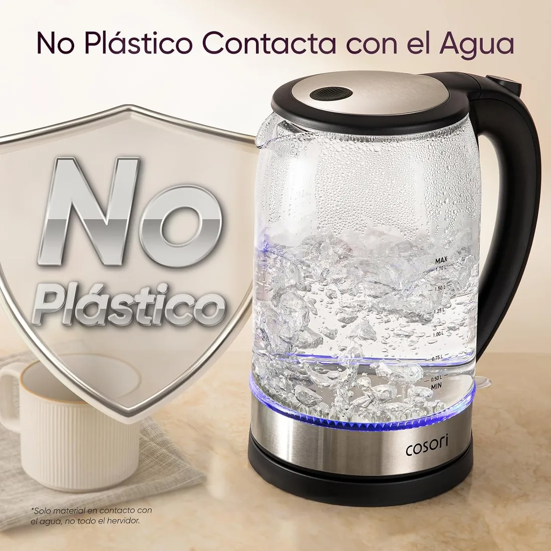 COSORI Hervidor Agua Eléctrico de Cristal de 1,7 Litros, Sin Plástico foto 2