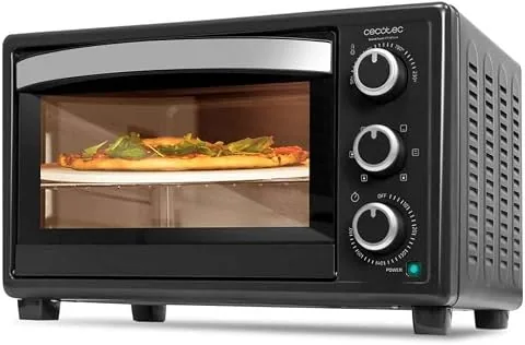 Cecotec Horno de sobremesa Bake&Toast 2600 Black 4Pizza, 26 L, 1500 W, Incluye piedra Pietra Pizza para resultados como horno tradicional de piedra, 6 funciones diferentes, bandeja recogemigas.