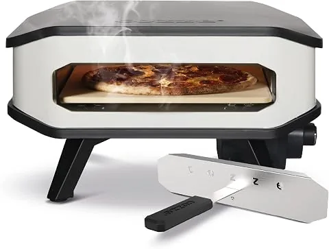 Cozze® Horno para pizza eléctrico de 13" con tapa frontal | 2200W | Control digital de temperatura | Piedra para pizza 34x34 cm | Exterior IPX4 | Blanco y negro foto 2