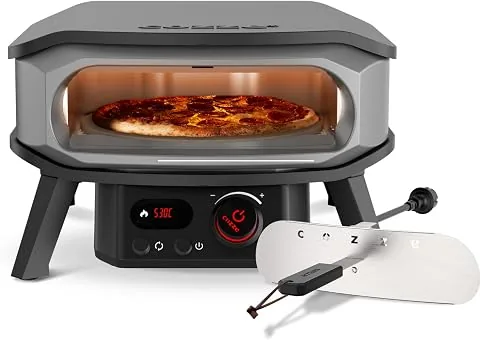 Cozze® ROTATE Pizza Oven Eléctrica de 13", con piedra giratoria, regulador y toma de 2 m, perfecto para pizzas crujientes