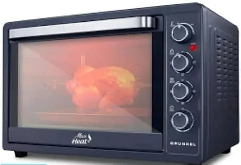 GRUNKEL - Horno Eléctrico con Convección de 63L 2200W | Capacidad Amplia | Resistencia en M | Temperatura 100–230 °C | Doble Cristal | Temporizador 60 Min | Acero Inoxidable | Luz Independiente