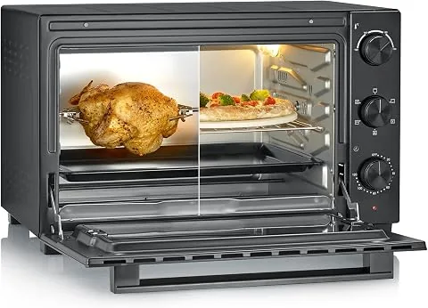 Severin Horno de sobremesa con función de convección, incluye asador giratorio para carne, horno de convección de 46 litros de capacidad, 100-230°C, temporizador de 120 minutos, 1800 W, negro, TO 9025 foto 2