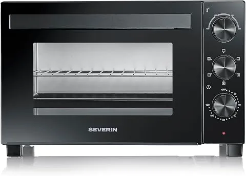 Severin Horno tostador con convección, con asador para carne, horno de convección versátil, capacidad de 30 litros, horno de sobremesa, 100-230 °C, temporizador de 120 minutos, 1600 W, negro, TO 9020