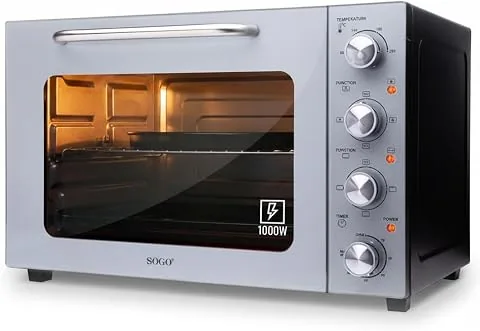 SOGO Horno Eléctrico De Sobremesa 58L Con Convección Y Rustidor 2000W - Horno Portátil Con Doble Vidrio Y Temporizador - Horno Sobremesa 90-230°C 6 Funciones Para Gratinar, Asar Y Hornear