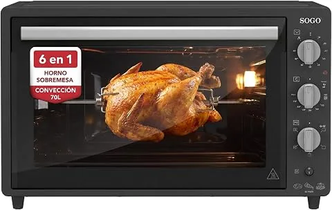Sogo Horno Sobremesa de Convección 70L - Horno Eléctrico con Rustidor para Asados Jugosos - Horno Multifunción con Gratinador para Recetas Crocantes - Ideal para Cualquier Plato