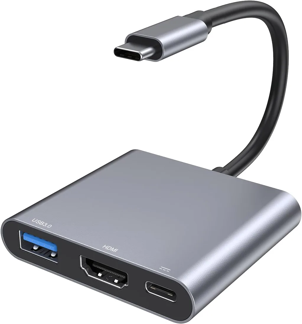 Adaptador USB C a HDMI, Adaptador Multipuerto USB C con 4K HDMI, USB 3.0 y 100W PD Carga Rápida, Hub Tipo C Compatible con MacBook Pro/Air, iPad Pro/Air, Samsung, Surface, Pixelbook, HP