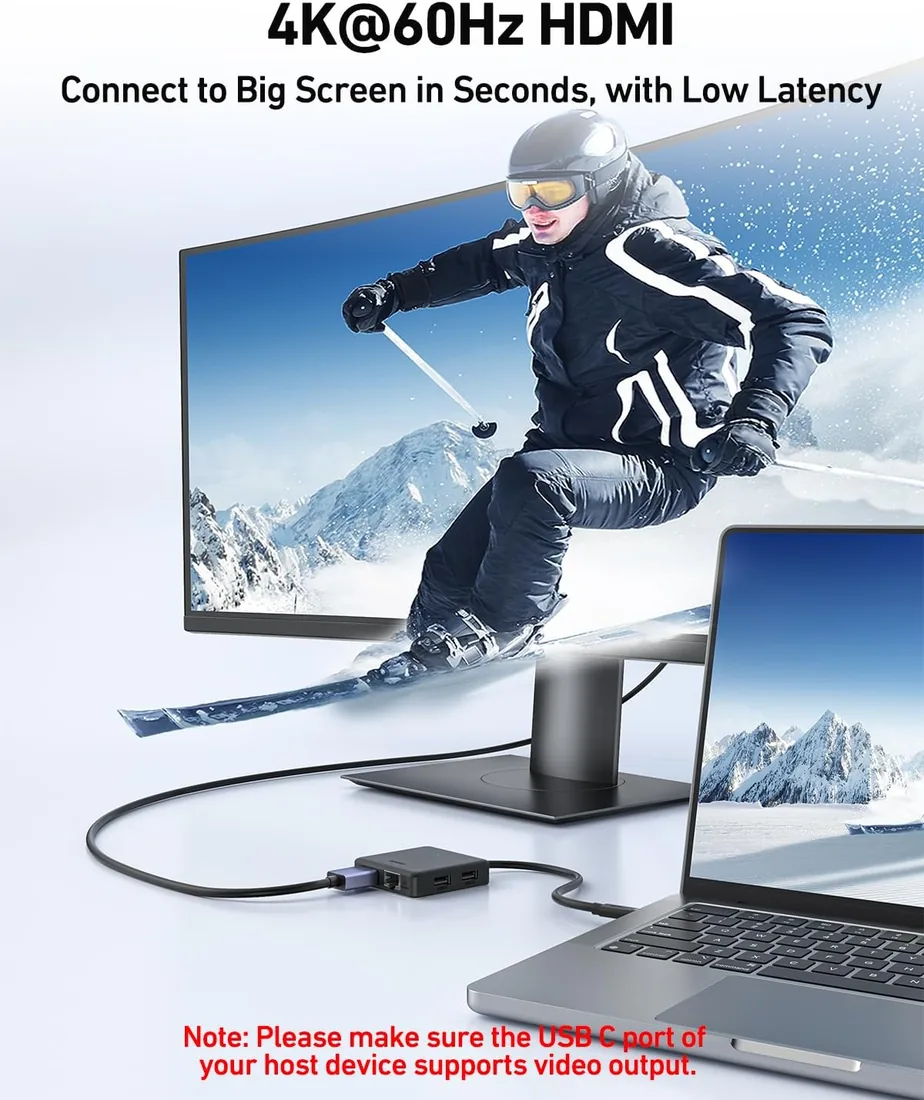 BENFEI HUB USB C 6en1 con HDMI(4K@60Hz), 100Mbps Ethernet, 100W Power Delivery, 1*USB 3.2 10Gbps y 2*USB 2.0, Compatible con iPhone 16 Pro/MAX MacBook iPad Pro iMac S23 XPS17 foto 3