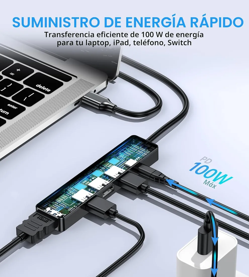 BHHB M80 Hub USB C HDMI 4K/ 100W PD Carga/USB 3.0 5Gbps/ 2*USB 2.0, Hub USBC 5 en 1 Multipuerto Adaptador Tipo C a HDMI Compatible con MacBook Pro/Air M4 M3 M2 M1, Mac, iMac, iPad, Laptop, Portátil foto 3