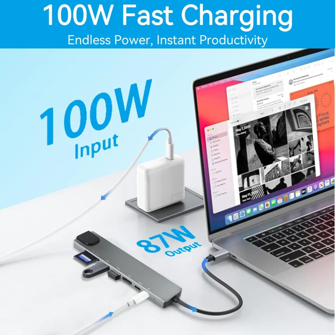 Hub USB C 8 en 1 con HDMI 4K, RJ45 Ethernet, Carga PD 100W, USB 3.0, USB 2.0, Puerto de Datos USB-C y Lector de Tarjetas SD/TF, Adaptador Multipuerto USB C para MacBook Air/Pro, DELL, HP, Surface foto 3