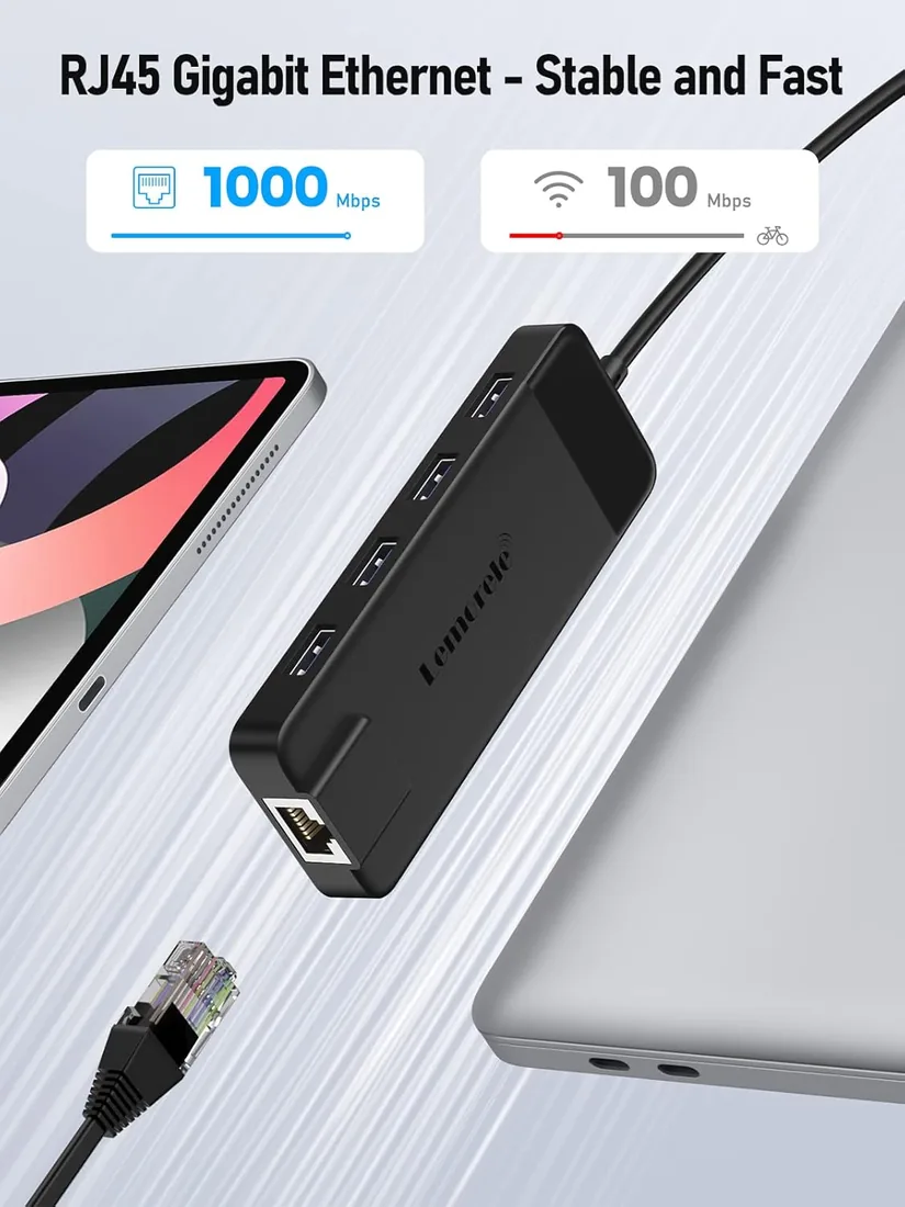 Lemorele Hub USB-C 10 en 1, HDMI, Gigabit Ethernet, USB-C Datos, PD 100W foto 3