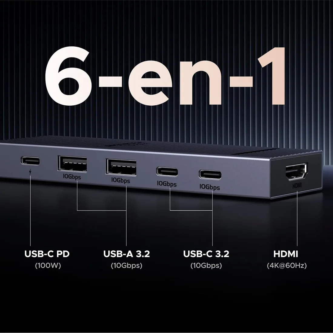 UGREEN Revodok Pro 106 Hub USB C 3.2 Gen 2 10Gbps Multipuerto foto 2