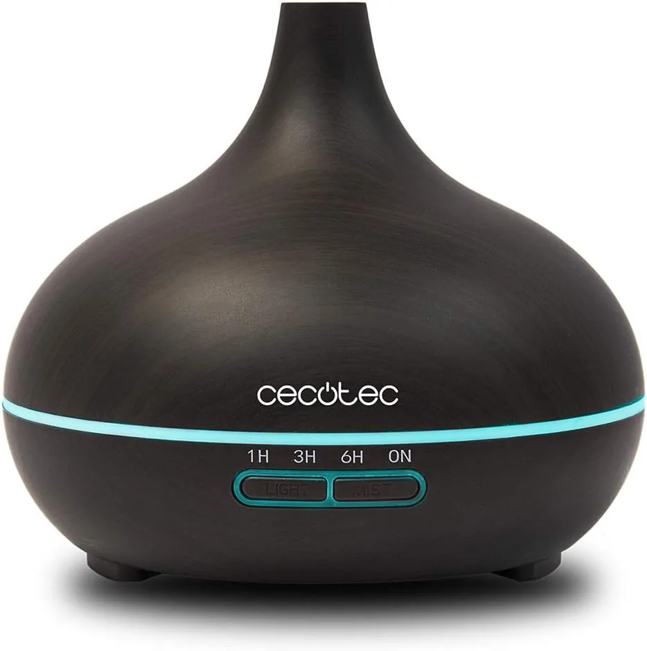 Cecotec Humidificador Ultrasónico y Difusor de Aromas con Temporizador Pure Aroma 300 Yin. 10 W, 300 ml, Temporizador hasta 6 Horas, 7 Colores LED, Función Aromaterapia, Ultrasilencioso