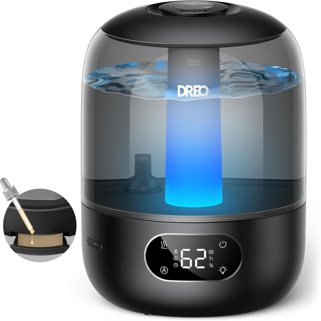 DREO Humidificador Bebés 3L con Sensor de Humedad, 26dB Silencioso, Negro | 30h Autonomía , Top-Fill Humidificador para el dormitorio guardería , Niebla Fría Ultrasónica , Boquilla 360°, Luz Ambiental foto 3
