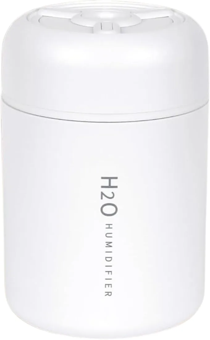 Mini humidificador para habitación 300ml ultrasónico, silencioso, humidificador bebes mocos y tos, humificadores de humedad |Aromaterapia|USB tipo C|Luz LED 21 Colores| Humidifier viajes. (Blanco)