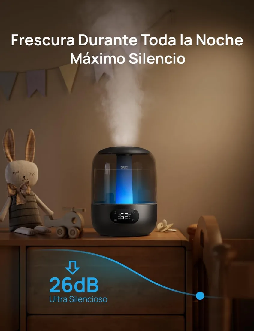 DREO Humidificador Bebés 3L con Sensor de Humedad, 26dB Silencioso, Negro | 30h Autonomía , Top-Fill Humidificador para el foto 3