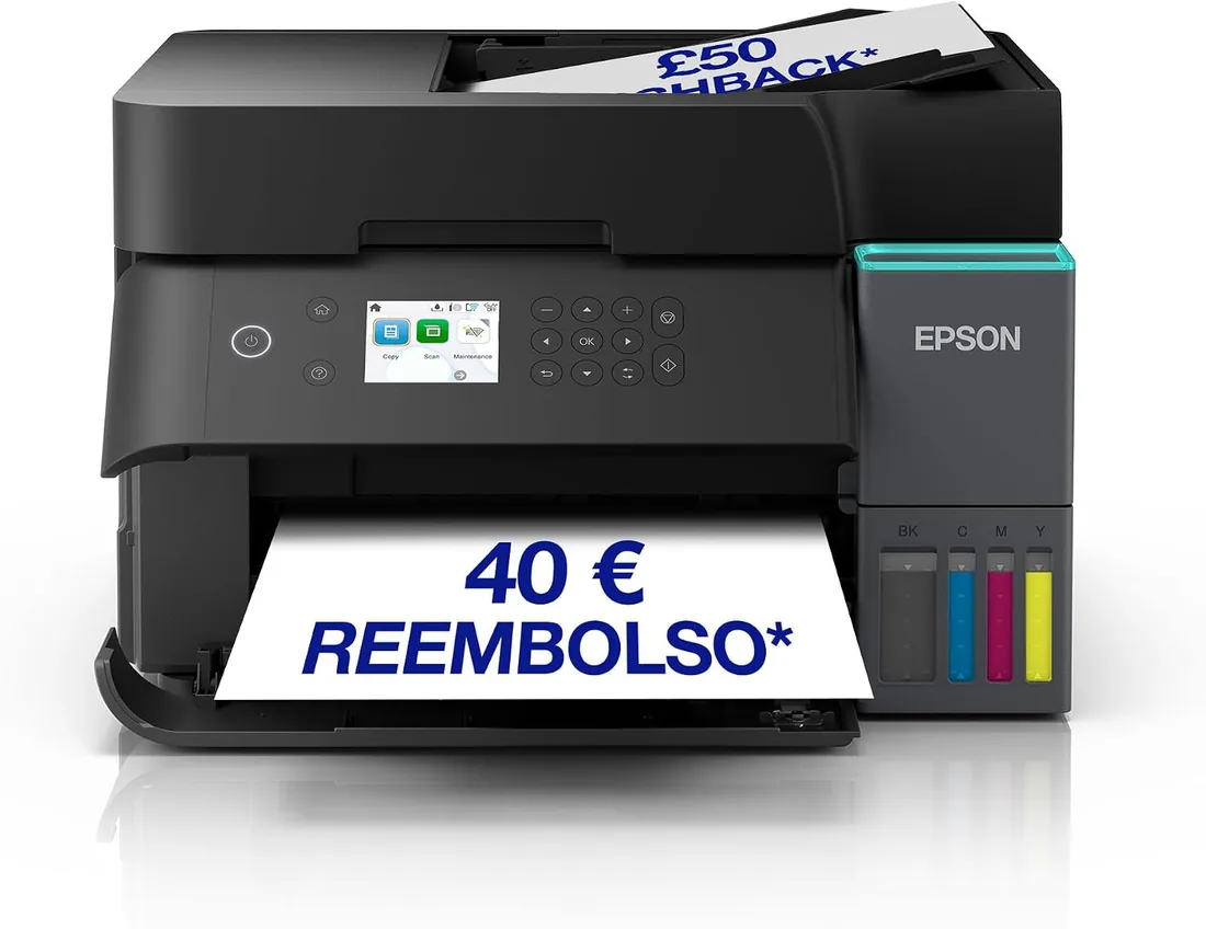 Epson EcoTank ET-3950 Impresora de Depósito de Tinta | Teletrabajo | Wi-Fi | A4 | Imprime a Doble Cara | Imprimir, Copiar, Escanear | Pantalla LCD 6,1cm | ADF 30 Hojas | Tinta Incluida para 3 Años