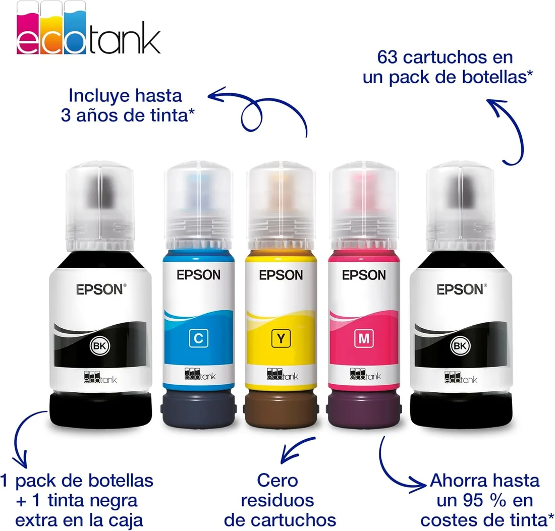 Epson EcoTank ET-3950 Impresora de Depósito de Tinta | Teletrabajo | Wi-Fi | A4 | Imprime a Doble Cara | Imprimir, Copiar, Escanear | Pantalla LCD 6,1cm | ADF 30 Hojas | Tinta Incluida para 3 Años foto 3