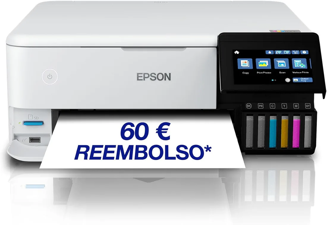 Epson EcoTank ET-8500 Impresora de Depósito de Tinta | Impresión Fotográfica | Tintas 6 Colores | Wi-Fi | A4 | Imprimir, Copiar, Escanear | Pantalla Táctil 10,9 cm | Alimentación Trasera