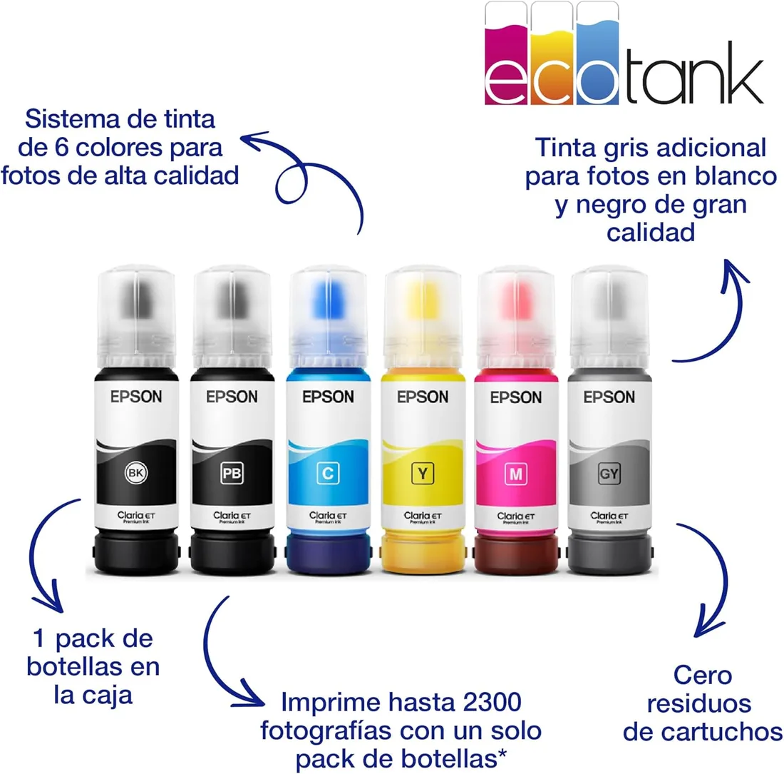Epson EcoTank ET-8500 Impresora de Depósito de Tinta | Impresión Fotográfica | Tintas 6 Colores | Wi-Fi | A4 | Imprimir, Copiar, Escanear | Pantalla Táctil 10,9 cm | Alimentación Trasera foto 3