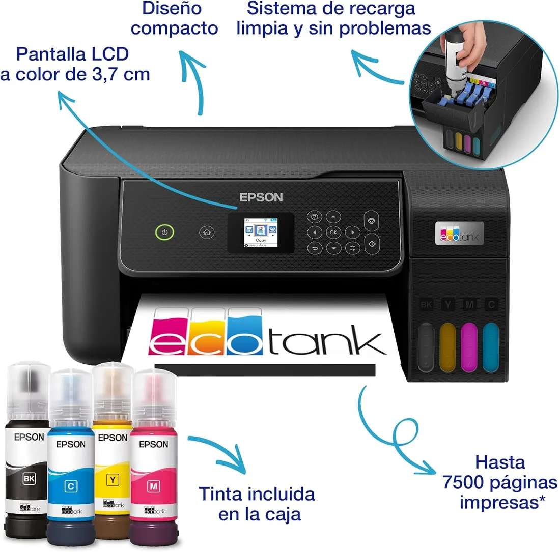 Epson Impresora multifunción EcoTank ET-2870 A4 con depósito de Tinta, conexión Wi-Fi y hasta 3 años de Tinta incluida foto 2