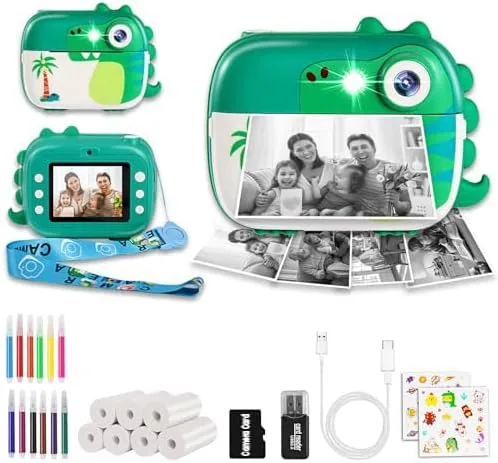 ARNSSIEN Camara Fotos Infantil Instantanea con 7 Rollos，2,4"Camara Infantil | Cámara Instantánea, Vídeo 1080P, Cámara selfie, ideal para regalo de cumpleaños y Fiestas para niñas y niños de 3-12 años, M3