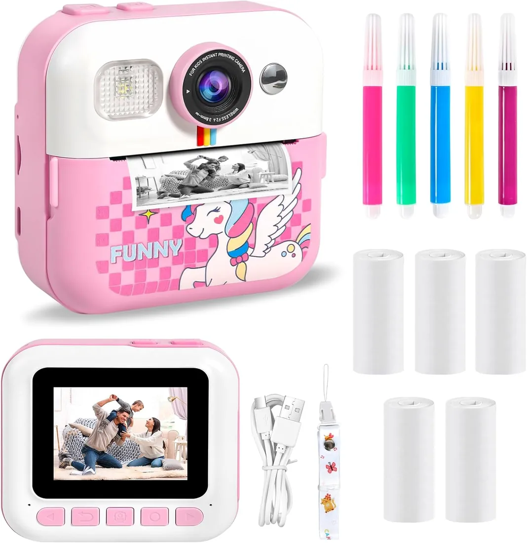 Camara Fotos Infantil Instantanea, 2.4" HD 1080P Cámara para Niños con Tarjeta SD de 32GB,Bolígrafos de Colores y Papel de Impresión,Regalos Juguete foto 2